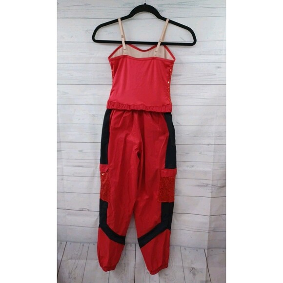 Weissman Crash Course Hip Hop Jumpsuit Sequin Cargo Dance Costume Red Child L LC - Picture 3 of 6